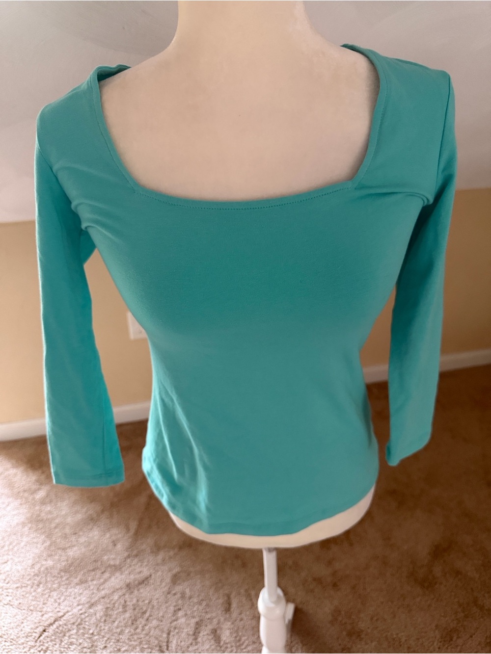Boston Proper Turquoise Square Neck Long Sleeve Top